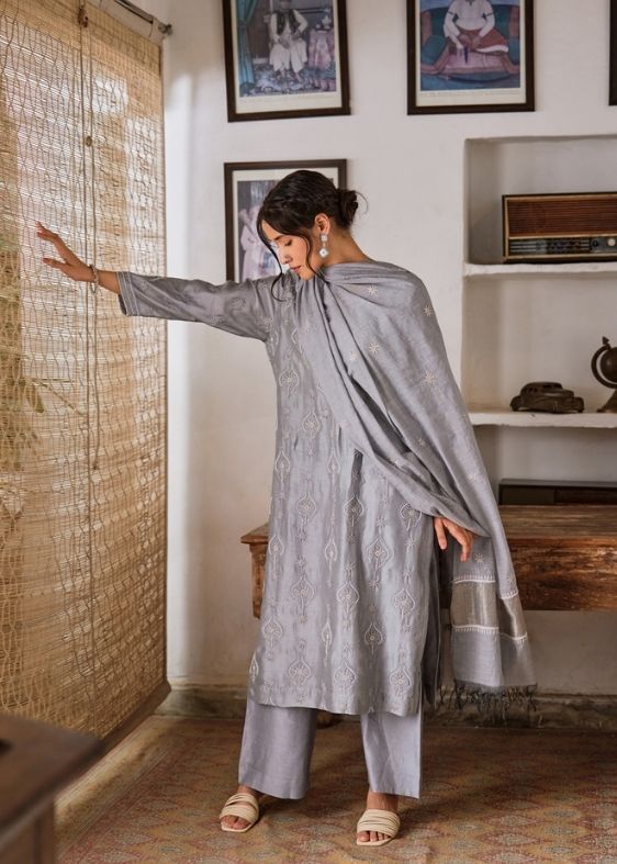 Grey chanderi Suit