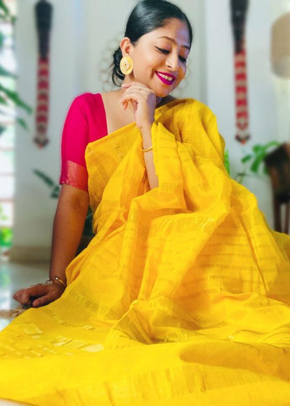 Yellow Stripes Fulia Cotton Saree