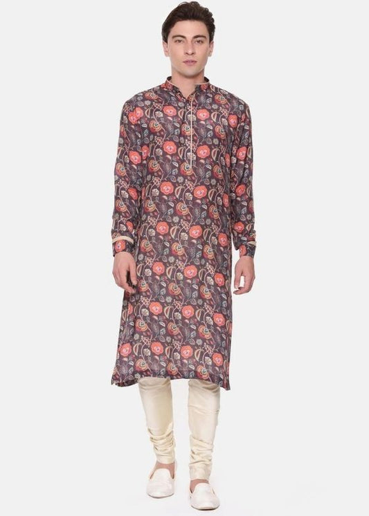 Wine Brown Digital Muslin Kurta