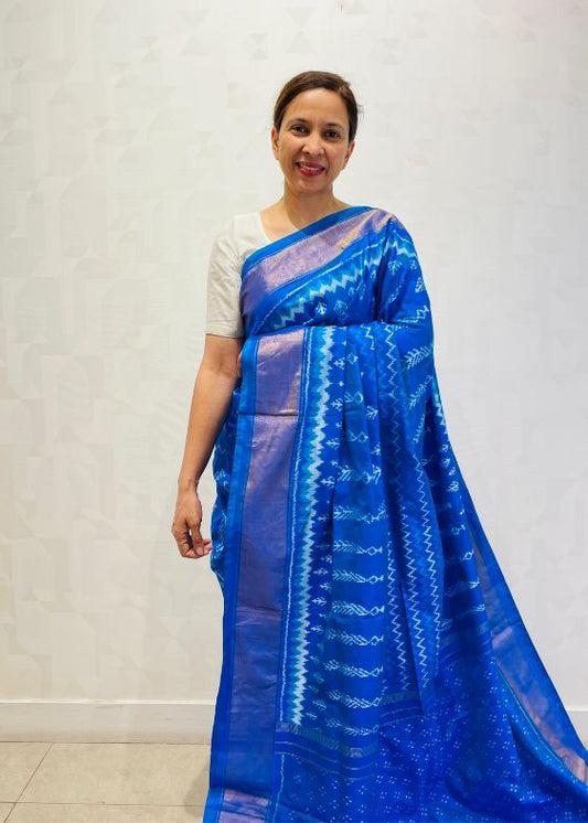 Blue silk Ikat Saree