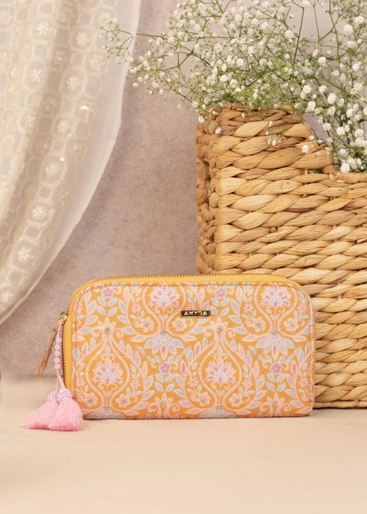 Nyraa Embroidered Wallet- Mustard