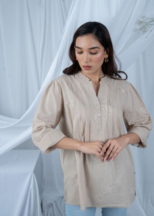 Beige embroidery cotton blouse