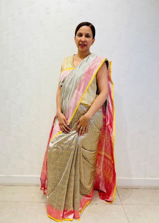 Grey Silk Ikat saree