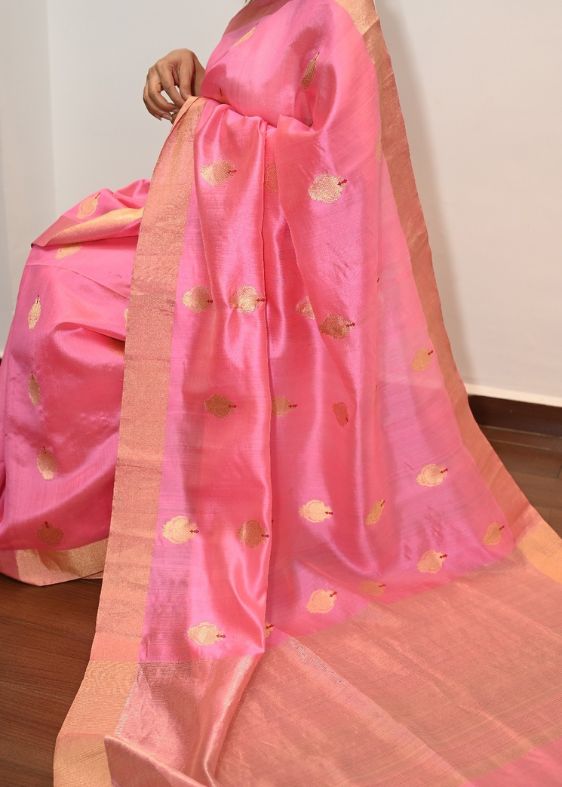 Pink chanderi buti saree