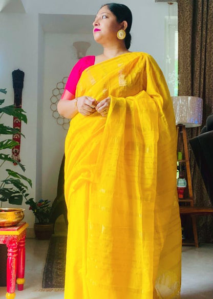 Yellow Stripes Fulia Cotton Saree