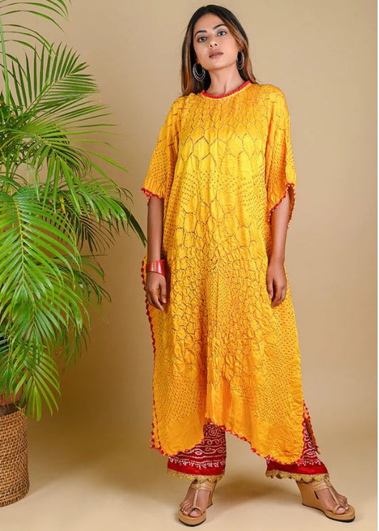 Three Flowers Kaftan- Yellow