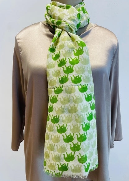 Shaded of Green Elephant Print Silkwool Stole