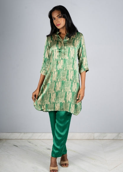 Green and Grey Modal Silk Tunic