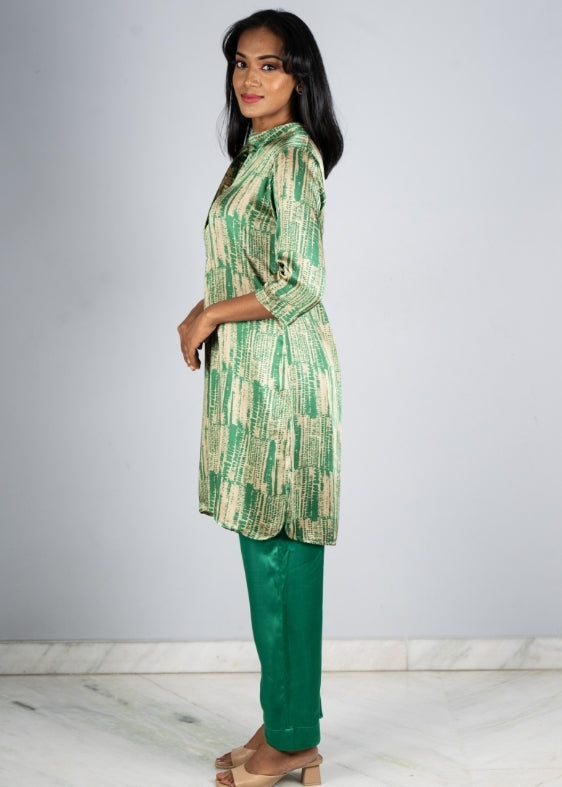 Green and Grey Modal Silk Tunic