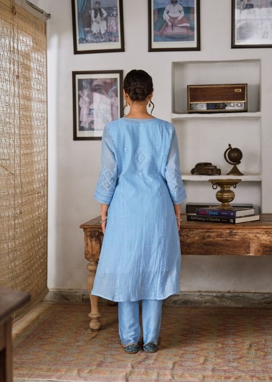 Blue Single Ply Chanderi Suit