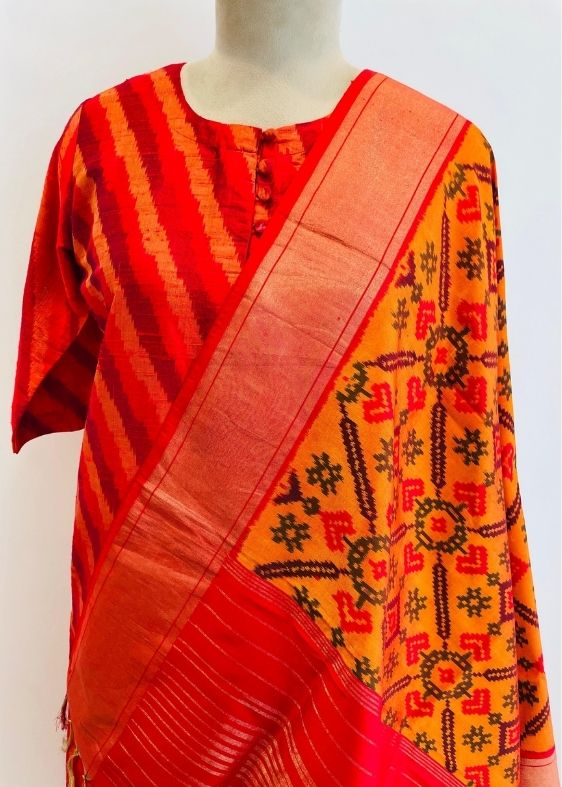 Mustard Orange Silk Ikat Dupatta