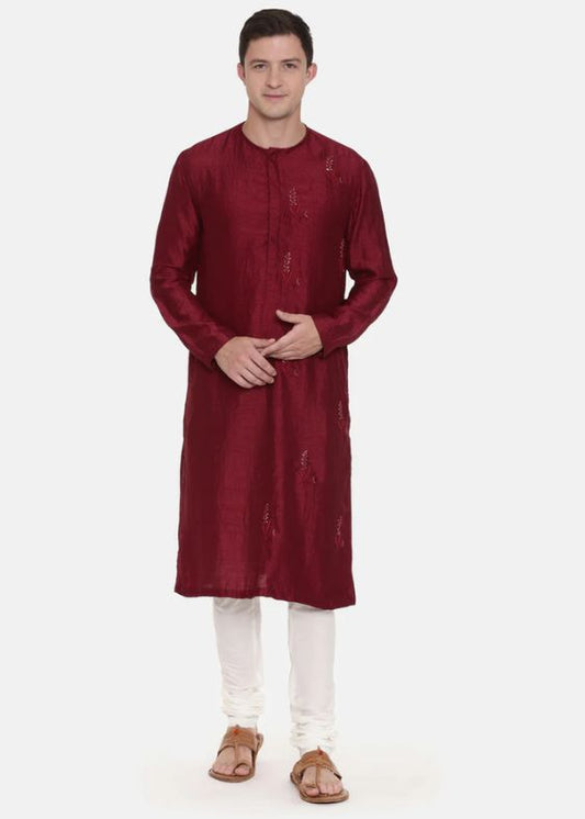 Wine Silk Slub Kurta Set