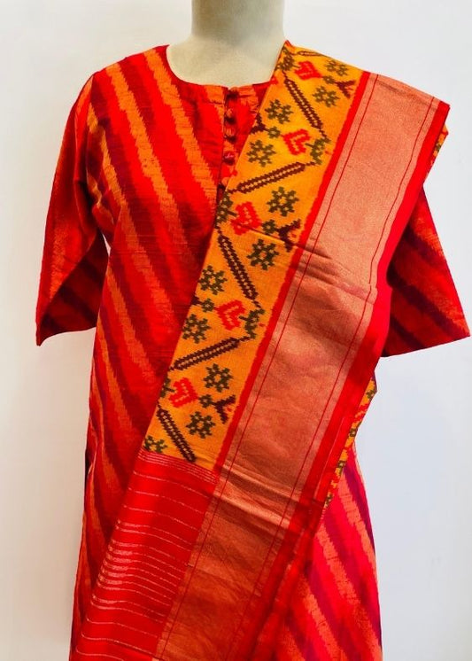 Mustard Orange Silk Ikat Dupatta