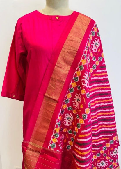 Pink Silk Ikat Dupatta