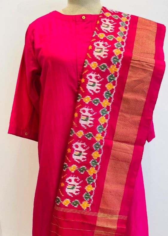 Pink Silk Ikat Dupatta