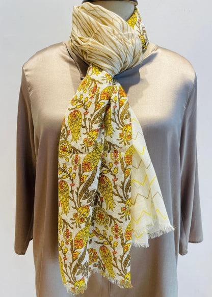 Yellow silk Wool Printed Stole