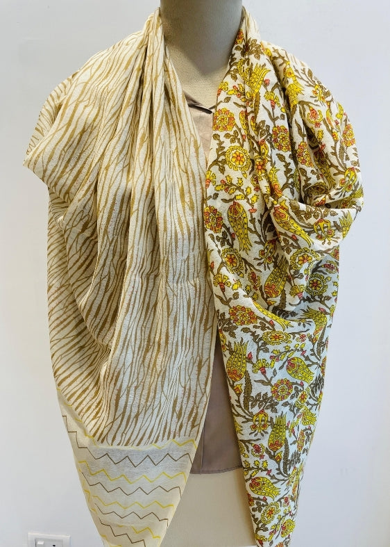 Yellow silk Wool Printed Stole