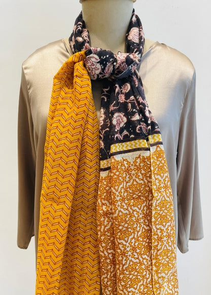 Brown and Orange Block Print Silk Wool Stole