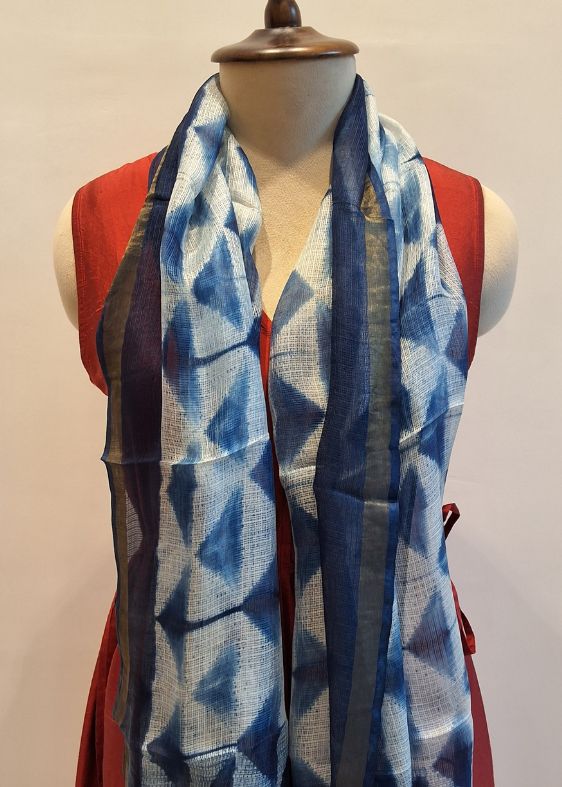 Dark Blue Silk Kota Shibori Stole