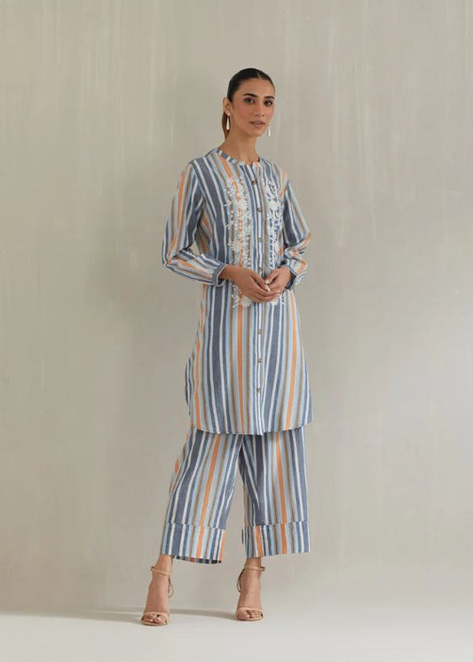 SS-2314 Mutli Stripe Embroidered cotton Tunic