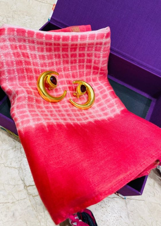 Pink Chanderi Handloom shibori stole & earrings box