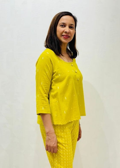 Lime yellow round neck top