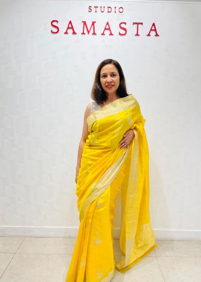 Yellow silk chanderi saree