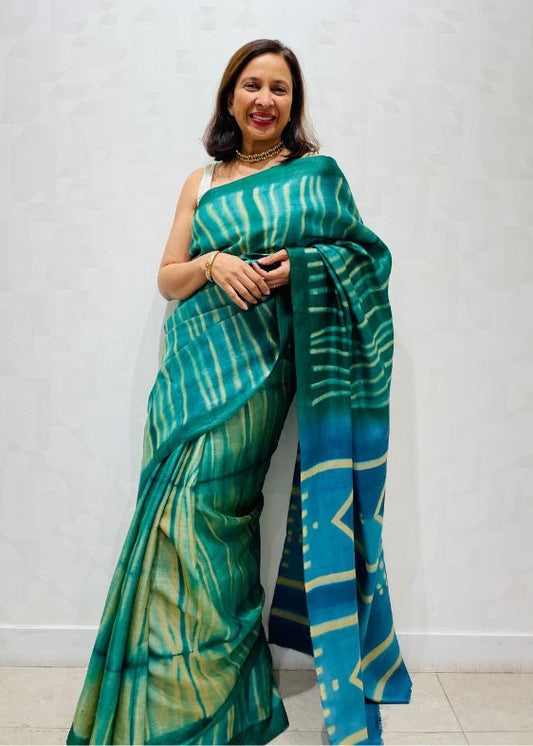 Blue tussar silk shibori saree