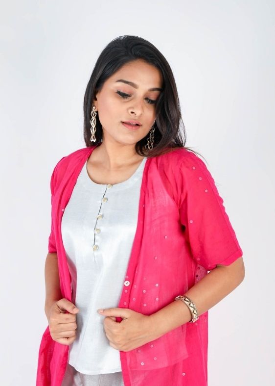 Pink Cotton Sequins overlay jacket