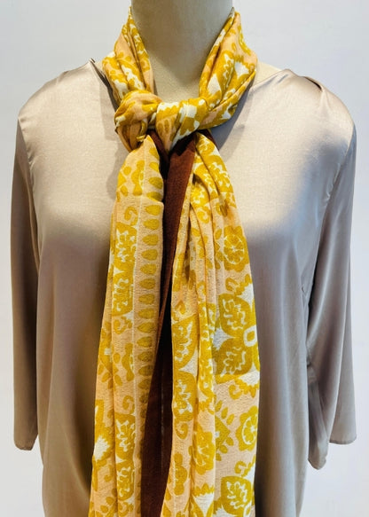 Brown And Mustard Oliver Square Silk Wool Stole