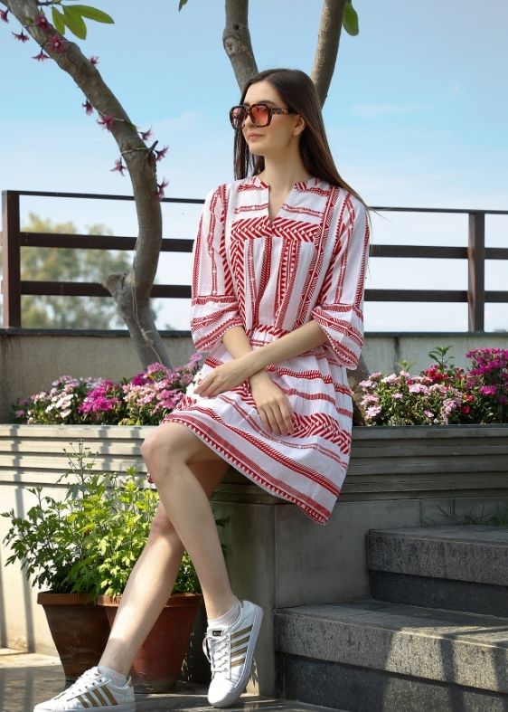 Red Print Cotton Blouse