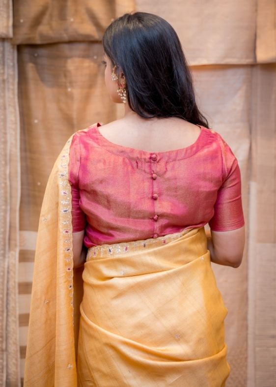 Yellow embroidery Tussar Silk Saree