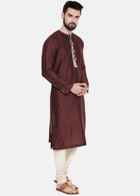 Brown Silk Printed Kurta Set - MMK0518