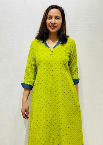 Leah green neck cotton dress