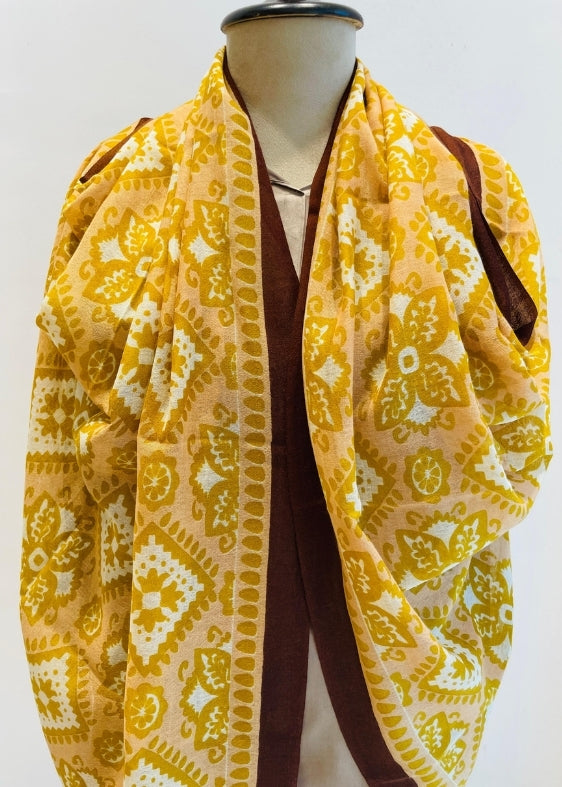 Brown And Mustard Oliver Square Silk Wool Stole