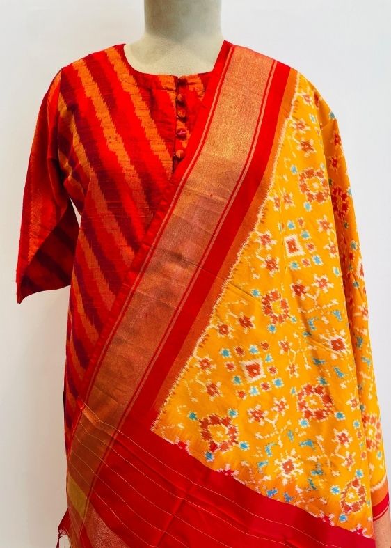 Yellow Silk Ikat Dupatta