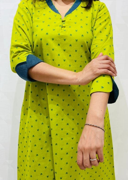 Leah green neck cotton dress