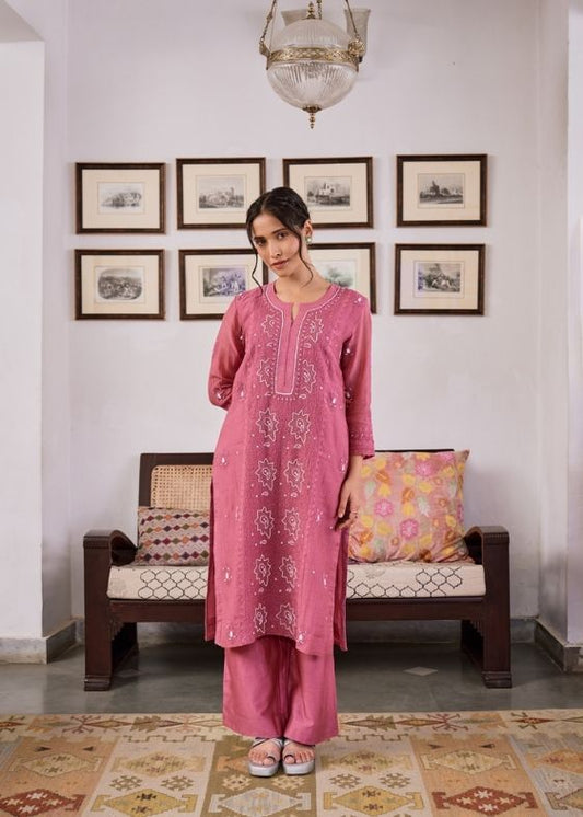 Wine chanderi suit