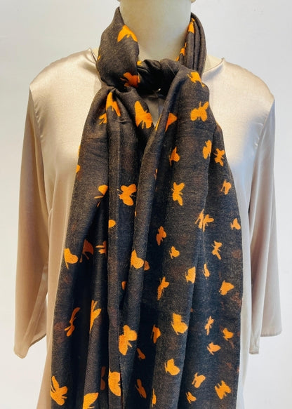 Black Butterfly print silk wool Stole