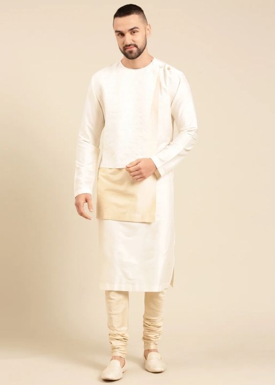 Ivory Beige Silk Jacquard Kurta Set - MMK0597