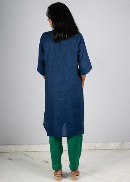 Ginko Leafs Blue Long cotton kurta