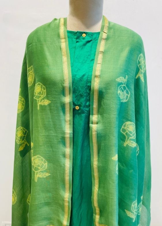 Green Maheswari Shibori Dupatta