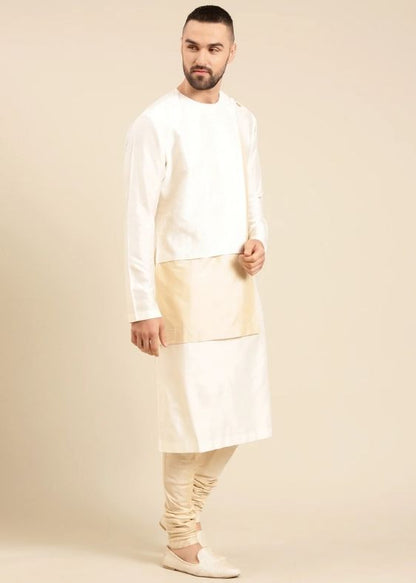 Ivory Beige Silk Jacquard Kurta Set - MMK0597