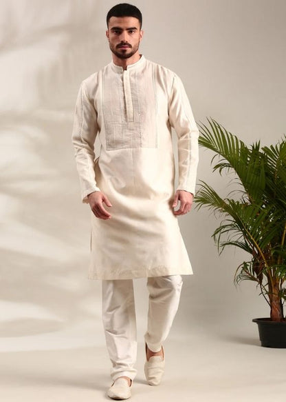 Ivory Embroidered Chanderi Kurta Set - MMK0619