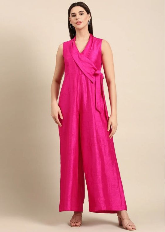 Pink Slub Silk Jumpsuit-ASJS019