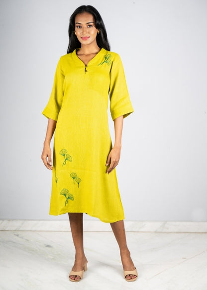 Lime Green Ginko Leafs long kurta