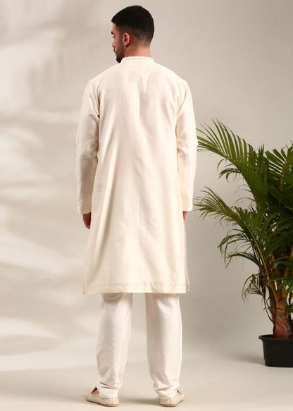 Ivory Embroidered Chanderi Kurta Set - MMK0619