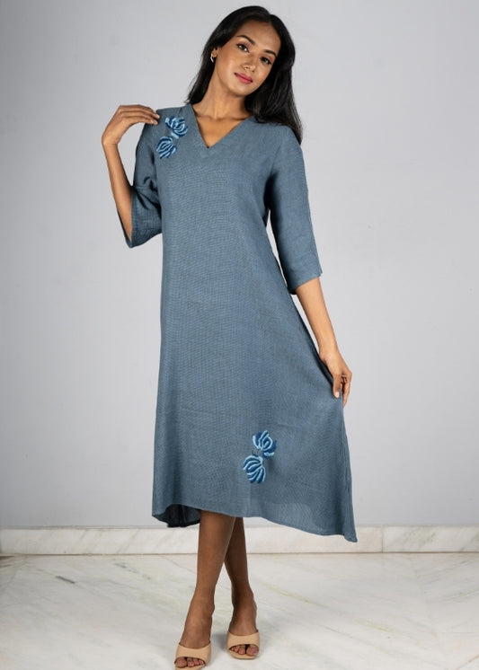 V neck Cherry Blossom Cotton Kurta