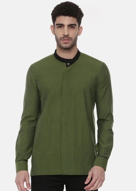 Green Cotton Short Kurta - MMSK054