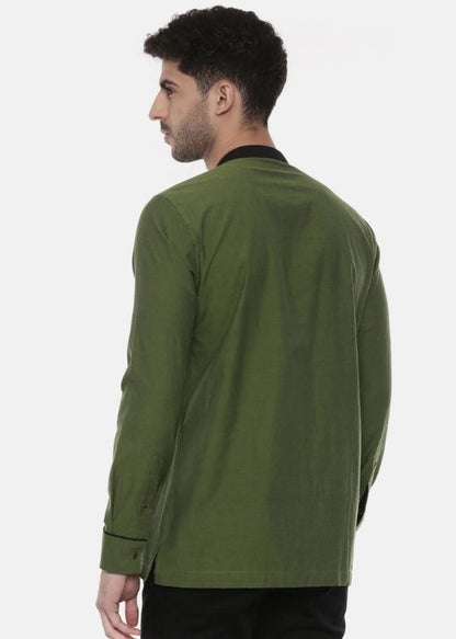 Green Cotton Short Kurta - MMSK054